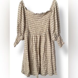 Eloquii size 14 smocked babydoll polka dot long balloon sleeve mini dress EUC